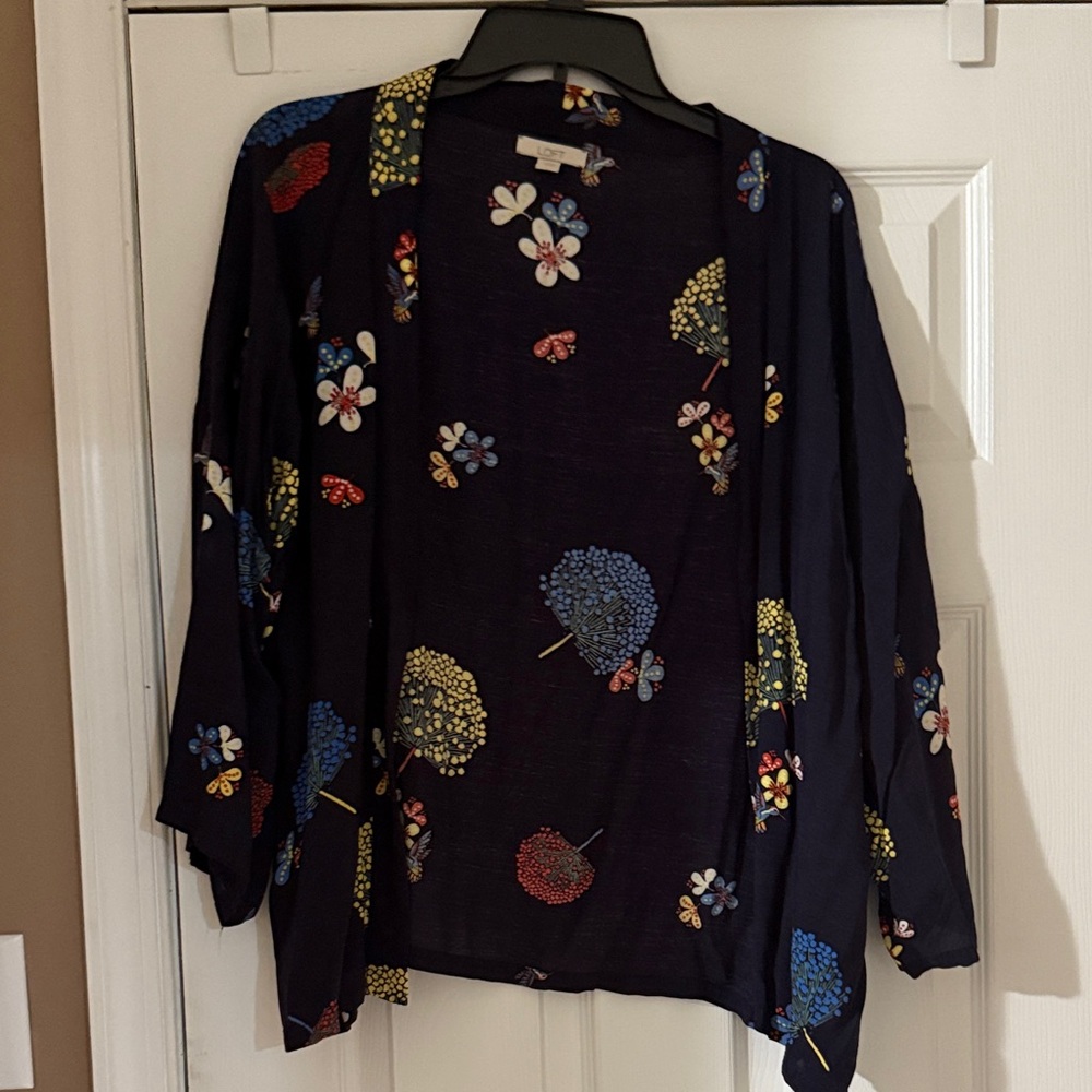 LOFT Floral Kimono Cardigan - Navy Multicolor
